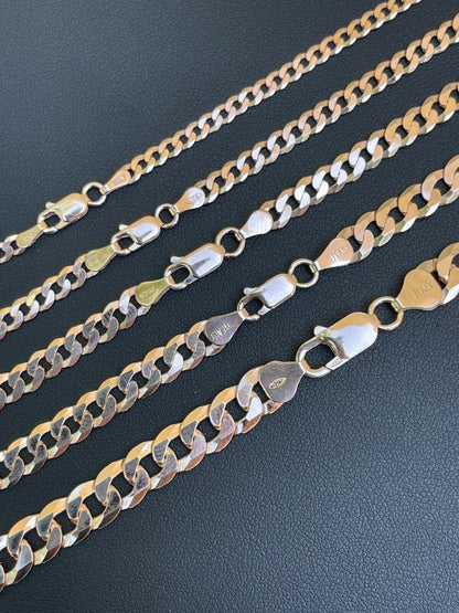 Flat Curb Cuban Chain Necklace - 14k Rose Gold Vermeil 925 Sterling Silver - 16"-30" - 3mm-8mm