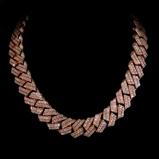 22mm Baguette Cuban Link Chain (Rose Gold)