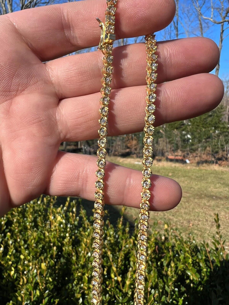 MOISSANITE Illusion Tennis Chain Necklace Iced Out - 14k Gold Vermeil 925 Silver - 3mm - 16"-28"