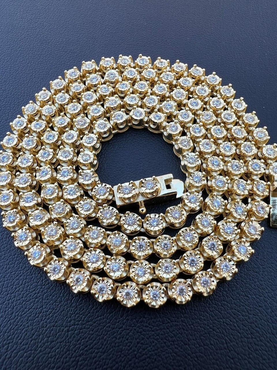 MOISSANITE Illusion Tennis Chain Necklace Iced Out - 14k Gold Vermeil 925 Silver - 3mm - 16"-28"