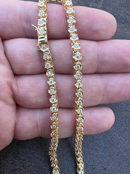 MOISSANITE Illusion Tennis Chain Necklace Iced Out - 14k Gold Vermeil 925 Silver - 3mm - 16"-28"