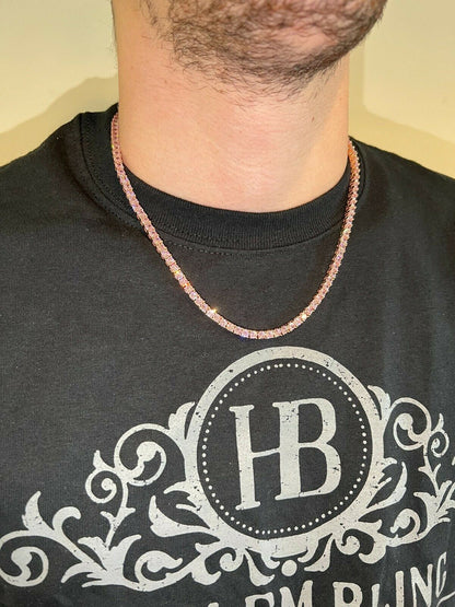 Tennis Chain Necklace Iced Out Pink CZ Stones - 14k Rose Gold Vermeil 925 Silver - 4mm - 16"-28"