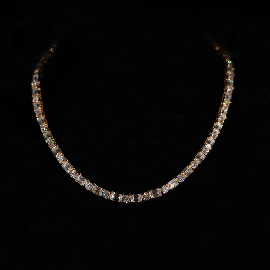 5mm Round & Emerald Cut Tennis Necklace (Gold)