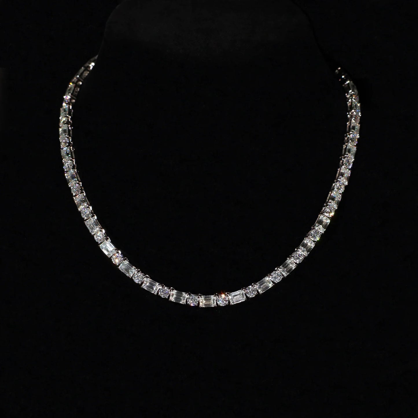 Baguette Square Link Necklace (Silver)