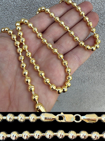Ball Bead "Dog Tag" Chain Necklace - 14k Gold Vermeil 925 Sterling Silver - 18"-30" - 6mm