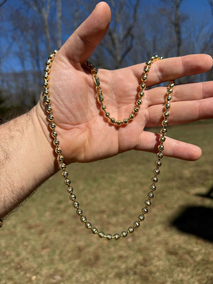 Ball Bead "Dog Tag" Chain Necklace - 14k Gold Vermeil 925 Sterling Silver - 18"-30" - 6mm