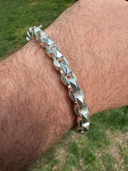 Puffed Triangle Rolo Chain Necklace Or Bracelet - Hollow 925 Sterling Silver - 7"-28" - 6mm