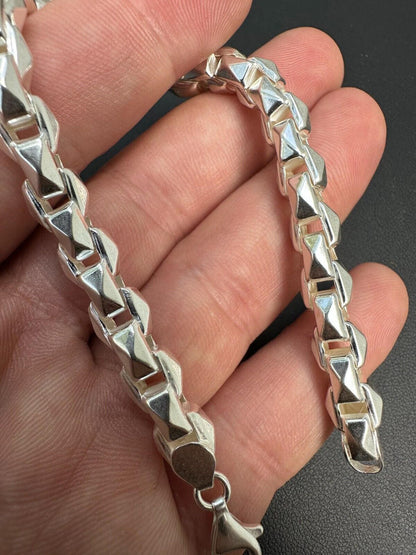 Puffed Triangle Rolo Chain Necklace Or Bracelet - Hollow 925 Sterling Silver - 7"-28" - 6mm