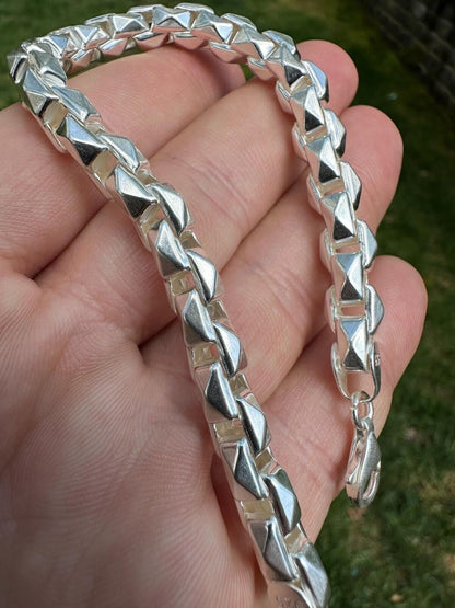 Puffed Triangle Rolo Chain Necklace Or Bracelet - Hollow 925 Sterling Silver - 7"-28" - 6mm