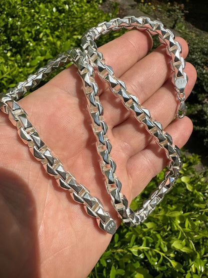 Puffed Triangle Rolo Chain Necklace Or Bracelet - Hollow 925 Sterling Silver - 7"-28" - 6mm