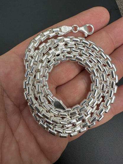 Puffed Rounded Rolo Chain Necklace Or Bracelet - Hollow 925 Sterling Silver - 7"-28" - 6mm