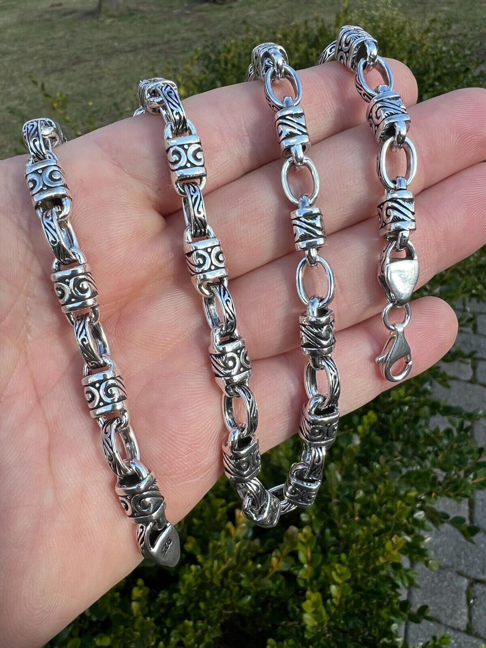 Hawaiian Tribal Rolo Chain Necklace Or Bracelet - 925 Sterling Silver Oxidized - 7"-24" - 7mm