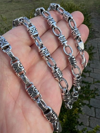 Hawaiian Tribal Rolo Chain Necklace Or Bracelet - 925 Sterling Silver Oxidized - 7"-24" - 7mm