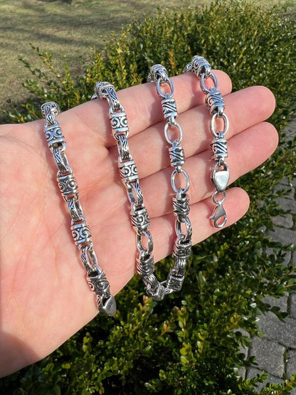 Hawaiian Tribal Rolo Chain Necklace Or Bracelet - 925 Sterling Silver Oxidized - 7"-24" - 7mm