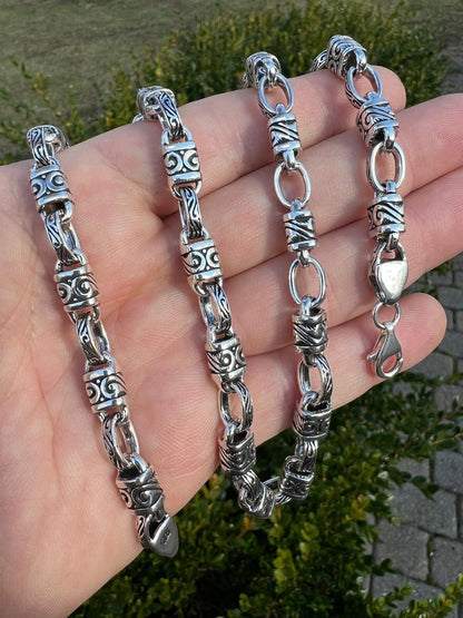 Hawaiian Tribal Rolo Chain Necklace Or Bracelet - 925 Sterling Silver Oxidized - 7"-24" - 7mm