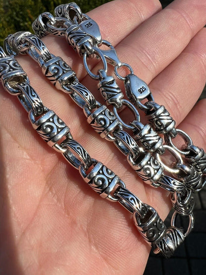 Hawaiian Tribal Rolo Chain Necklace Or Bracelet - 925 Sterling Silver Oxidized - 7"-24" - 7mm