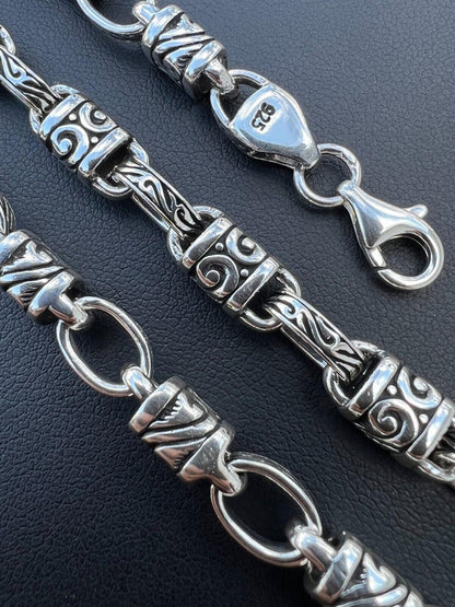 Hawaiian Tribal Rolo Chain Necklace Or Bracelet - 925 Sterling Silver Oxidized - 7"-24" - 7mm