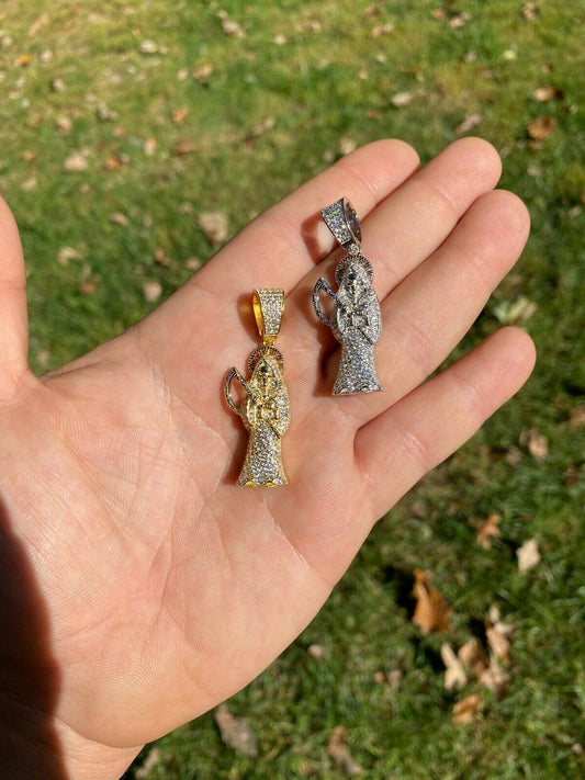 925 Silver Gold Grim Reaper Pendant Necklace Real Moissanite