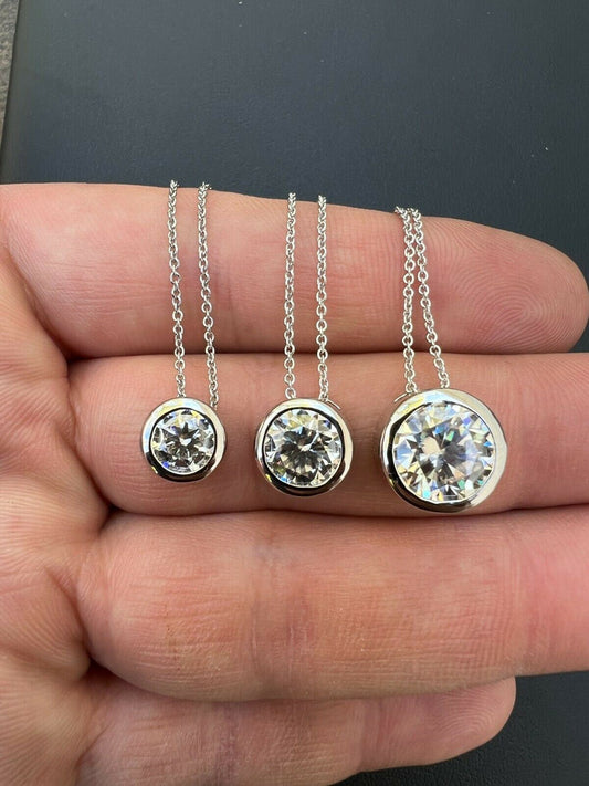 925 Silver Real Moissanite Solitaire Pendant Necklace GRA Passes Diamond Tester