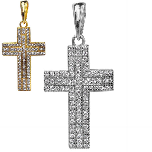925 Sterling Silver Cross Pendant Necklace Iced MOISSANITE Passes Diamond Tester