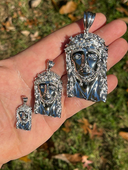 925 Sterling Silver Jesus Piece Pendant Real Baguette MOISSANITE Necklace ITALY