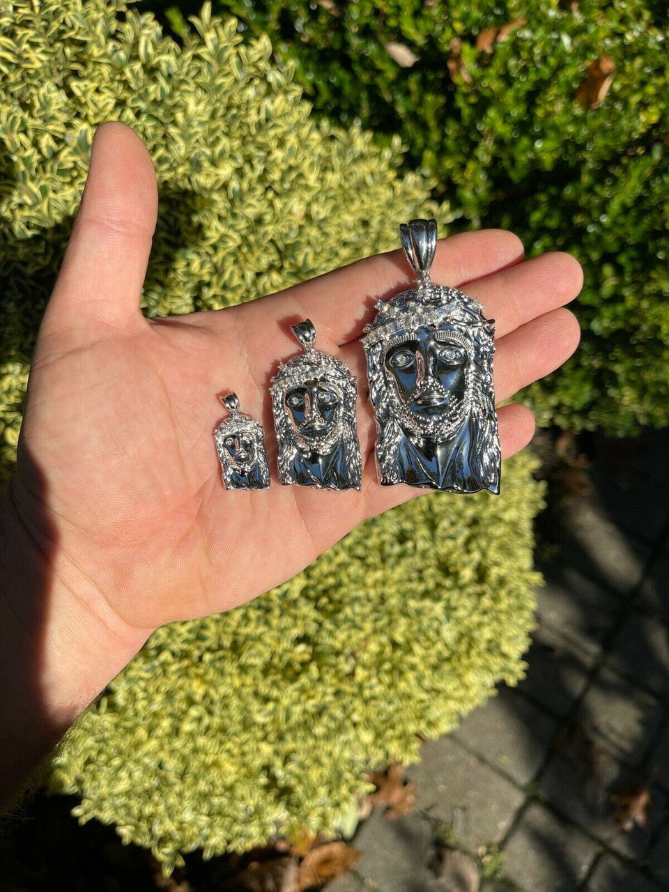 925 Sterling Silver Jesus Piece Pendant Real Baguette MOISSANITE Necklace ITALY