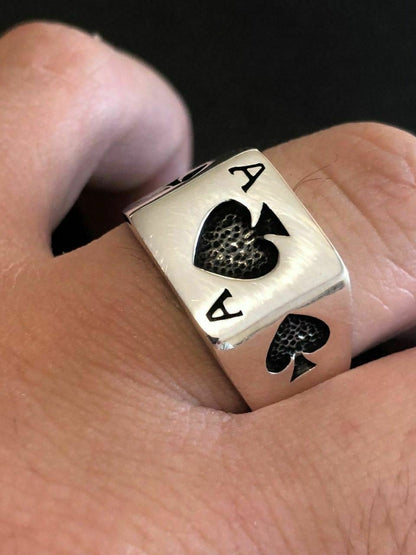 Ace Of Spades Ring - 925 Silver Oxidized - Plain