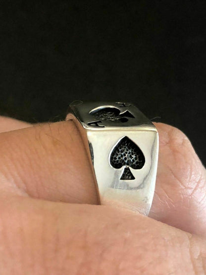 Ace Of Spades Ring - 925 Silver Oxidized - Plain