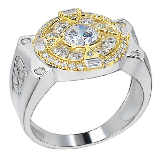 Al Pacino Ring - 925 Silver & Gold Accent - CZ Stones