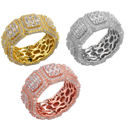 Baguette Big Boy Eternity Band Ring - 14k Yellow/Rose/White Gold Vermeil 925 Silver