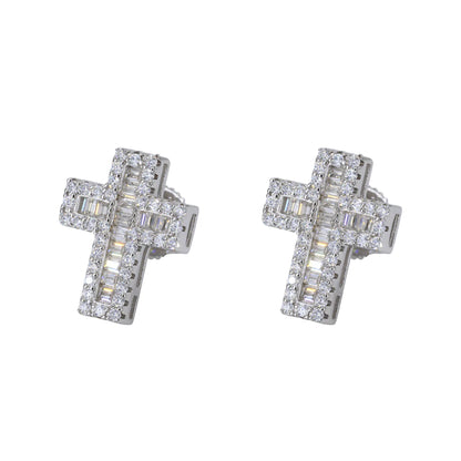 Baguette Cross VVS Moissanite Daimond Earrings