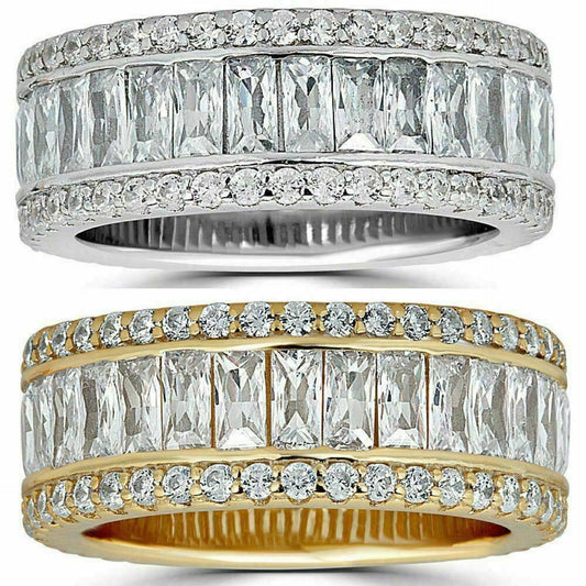 Baguette Eternity Ring - 14k Yellow Gold Vermeil/Natural 925 Silver - CZ Stones