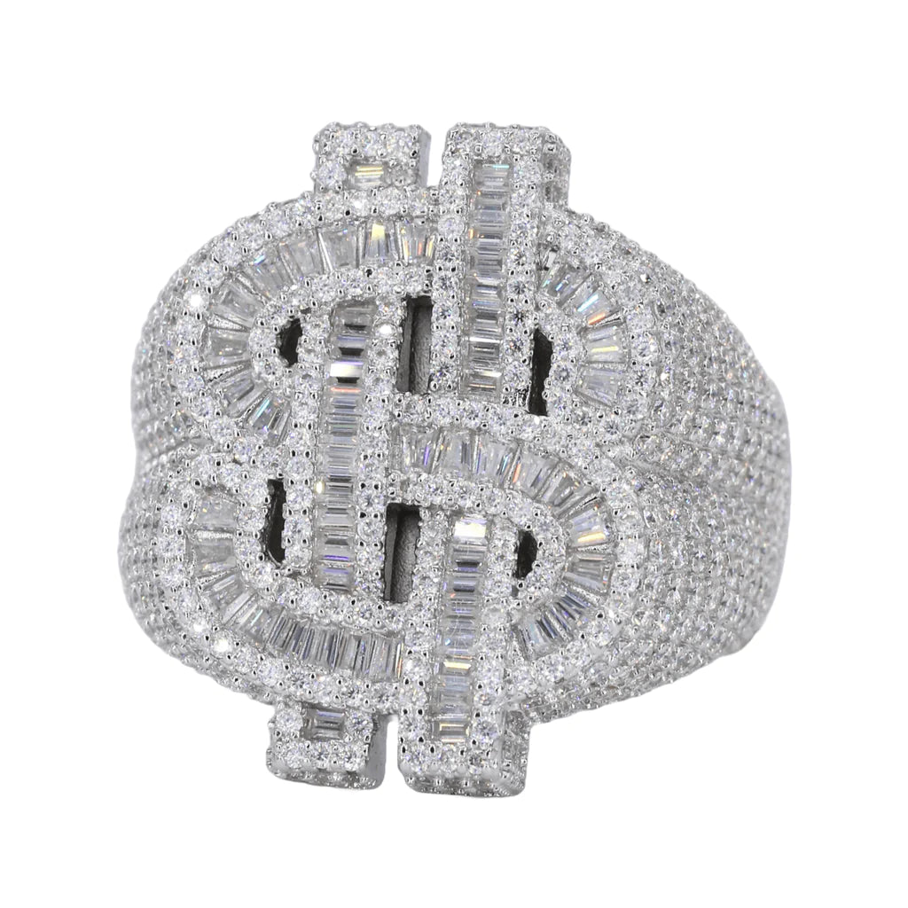 Baguette Infill Money Sign VVS Moissanite Diamond Ring