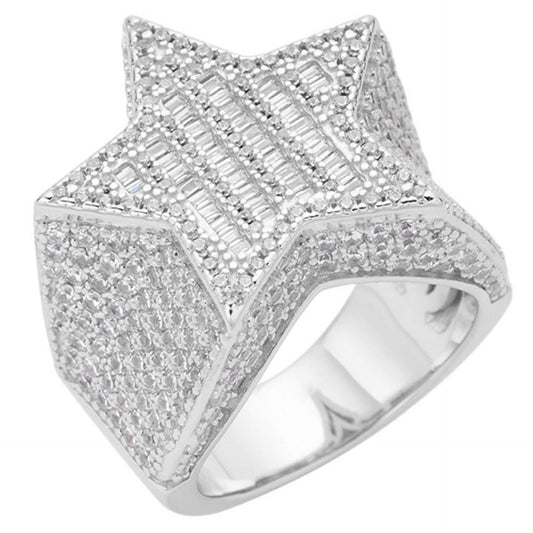 Baguette Rap Star Ring - 925 Silver - CZ Stones