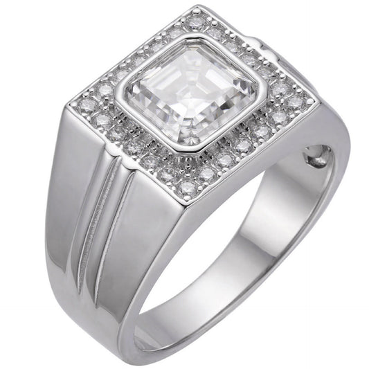 Big 3.6ct Asscher Cut MOISSANITE Solitaire Mens Real Solid 925 Silver Ring Pinky