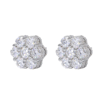 Big Stone Flower Earring Fully Iced Out VVS Moissanite Daimond Earrings