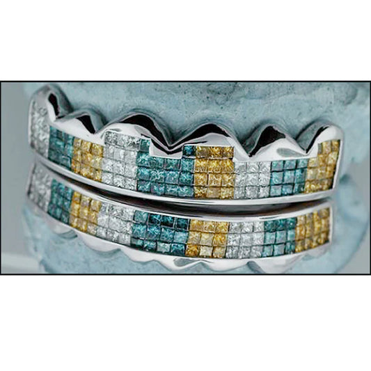 Blue,white & Yellow Princess Cut Horizontal Invisible