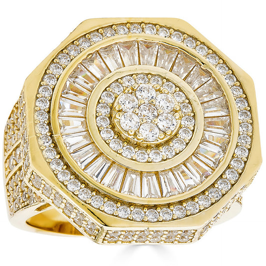 Classic Octagonal Rapper Ring - 14k Gold Vermeil 925 Silver - Baguette CZ Stones