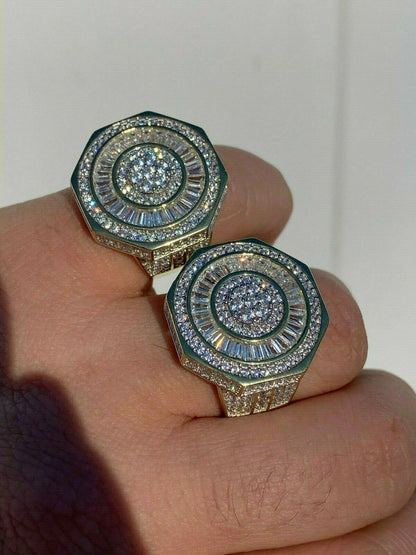 Classic Octagonal Rapper Ring - 14k Gold Vermeil 925 Silver - Baguette CZ Stones