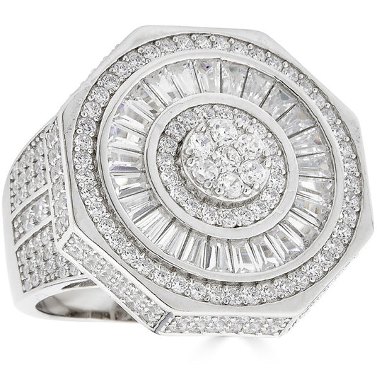 Classic Octagonal Rapper Ring - 925 Silver - Baguette CZ Stones