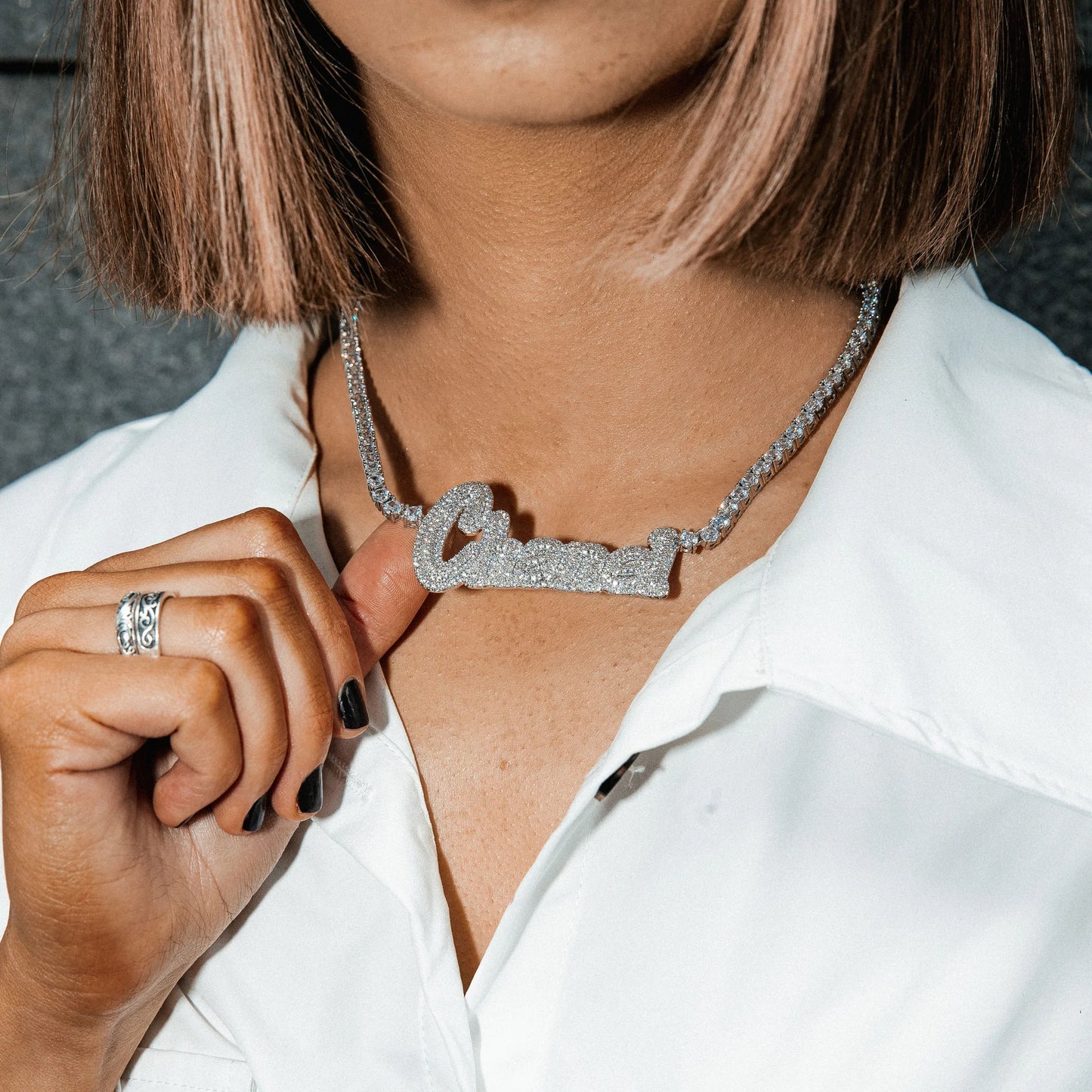 Custom Cursive Micro Pavè Nameplate