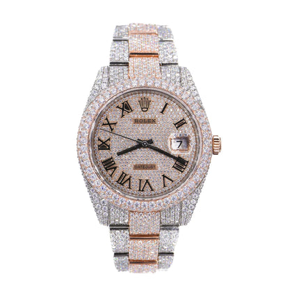 DJ Two-tone Rose Gold Roman Numerals 41MM Moissanite Diamond Watch 22CT