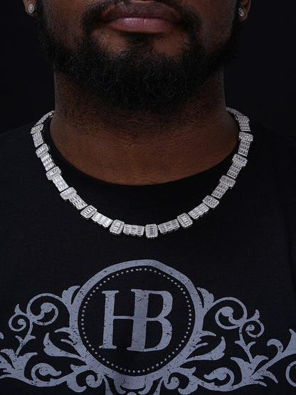 Custom Baguette Tennis Chain Necklace Iced Out CZ Stones - 925 Silver - 12mm - 18"-28"