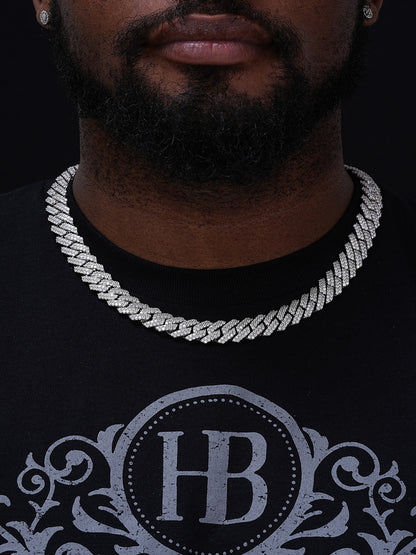 MOISSANITE Classic Prong Cuban Necklace Chain - 925 Silver - 14mm - 16"-30"