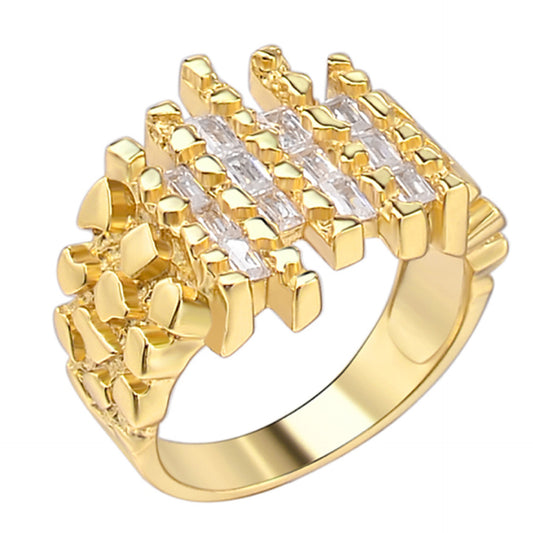 DNA Gold Nugget Ring - 14k Gold Vermeil 925 Silver - CZ Stones