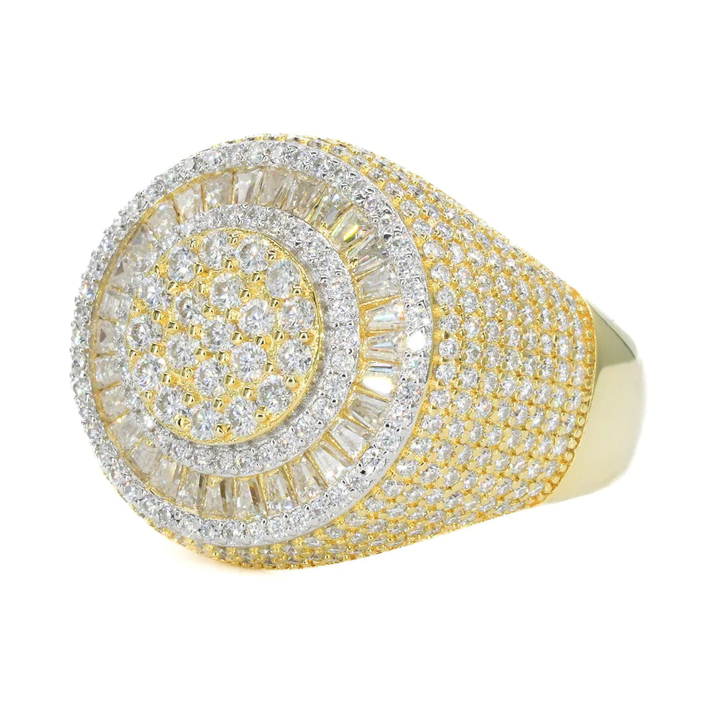 Fully Iced Baguette Round Face Vvs Moissanite Diamond Ring