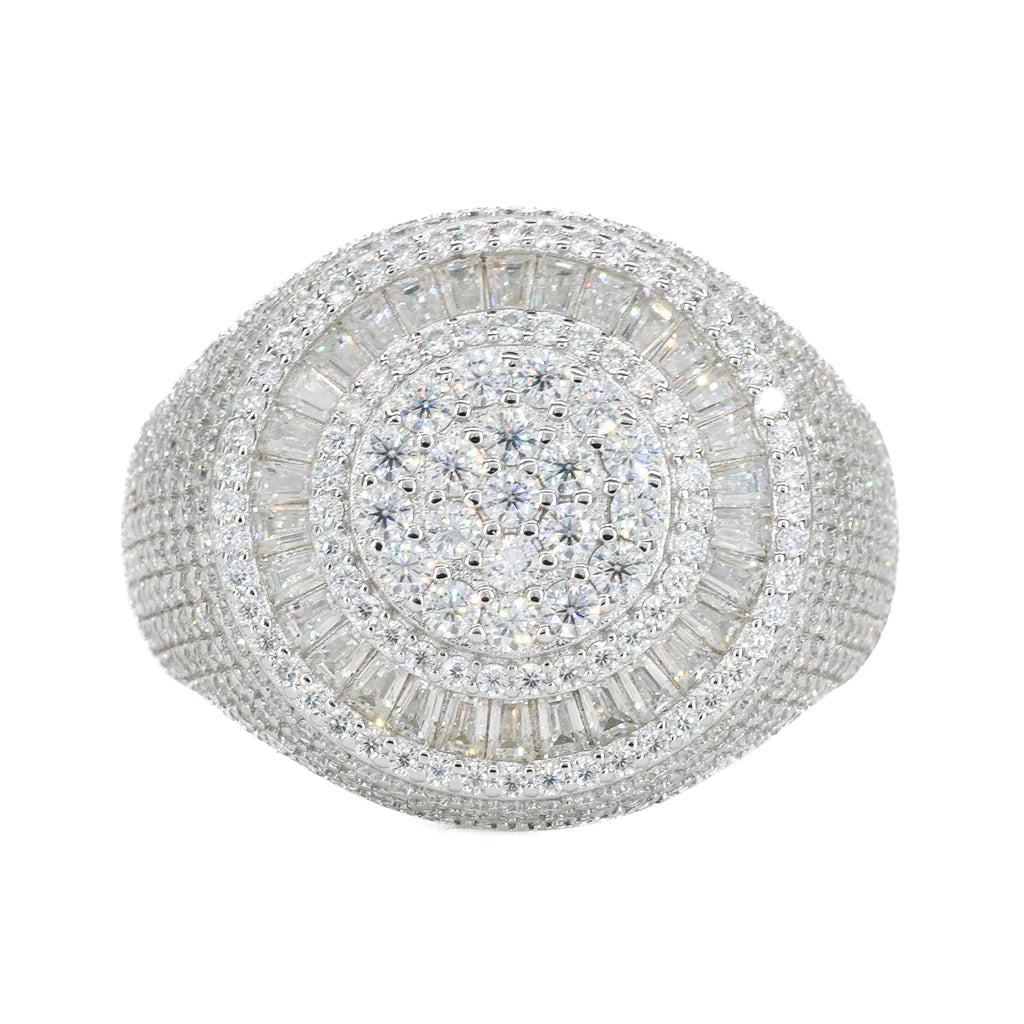Fully Iced Baguette Round Face Vvs Moissanite Diamond Ring