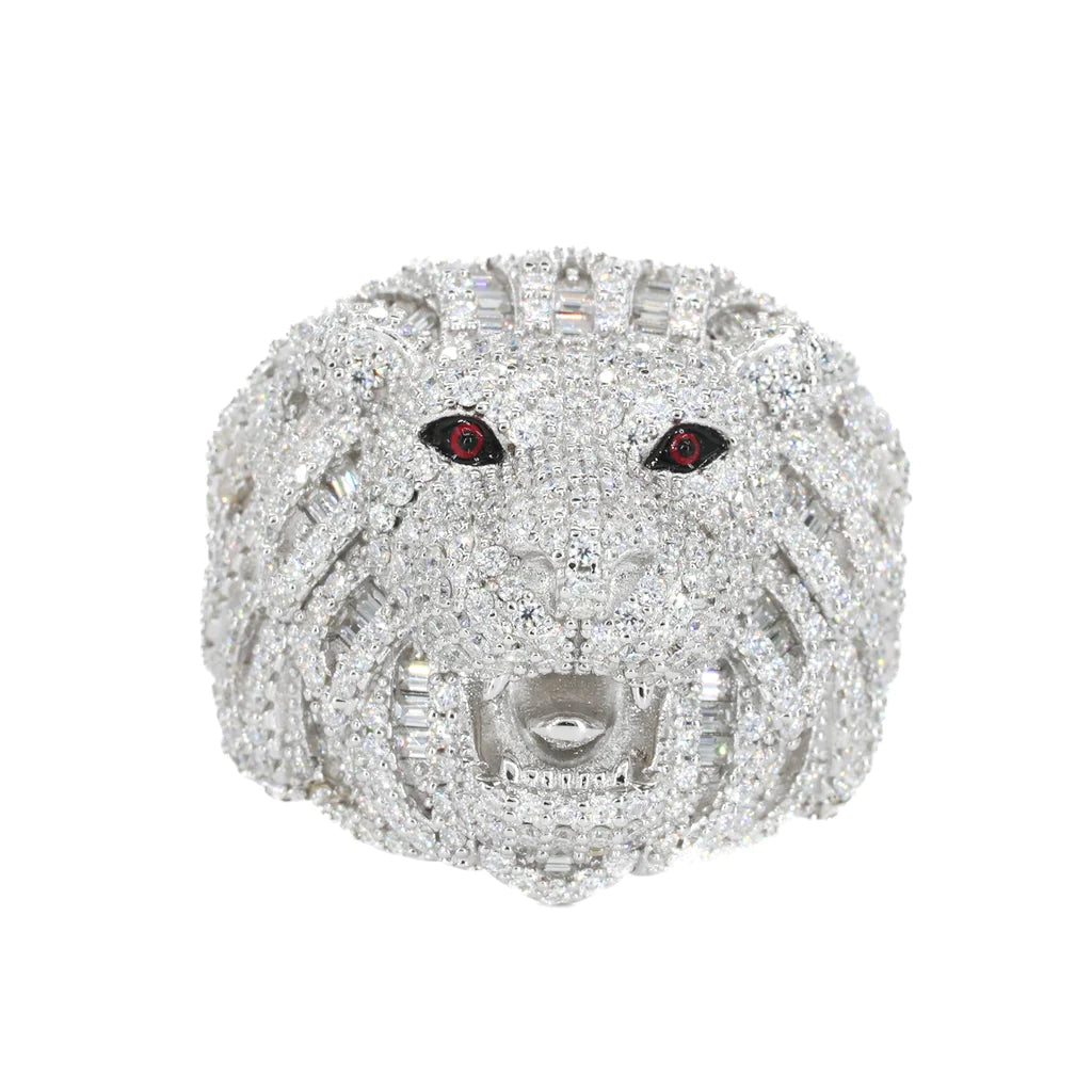 Fully Iced Baguette Lion VVS Moissanite Diamond Ring