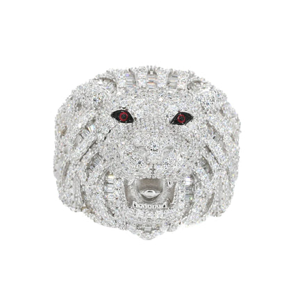 Fully Iced Baguette Lion VVS Moissanite Diamond Ring