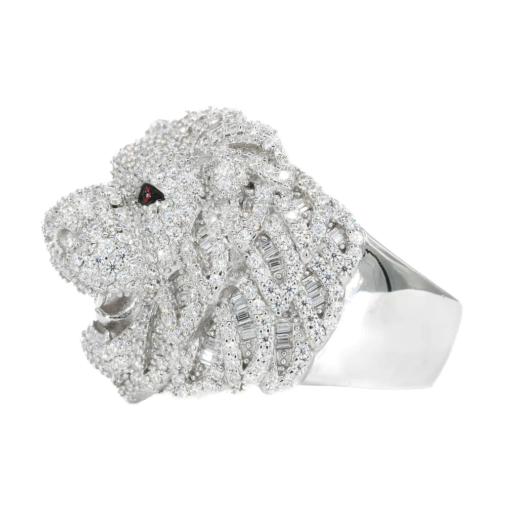 Fully Iced Baguette Lion VVS Moissanite Diamond Ring